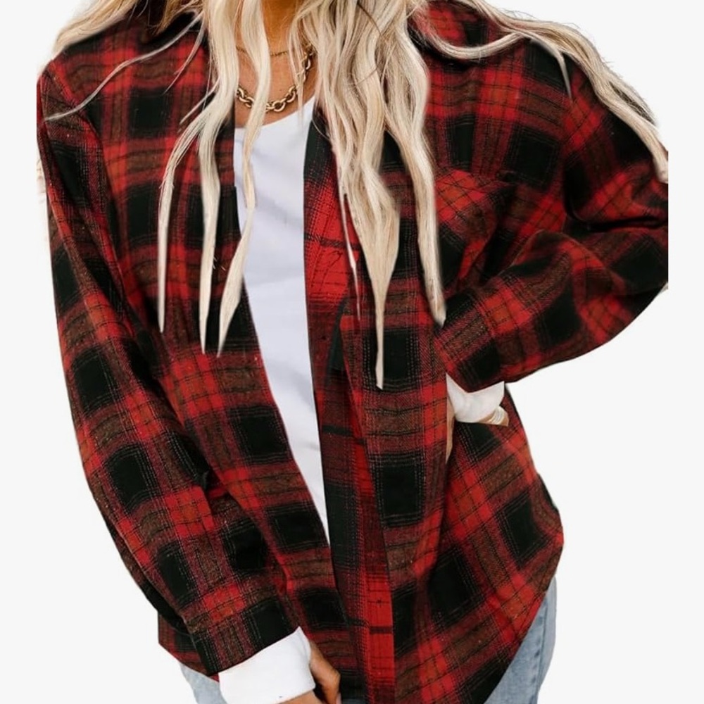 Red and Black Plaid Flannel Shirt